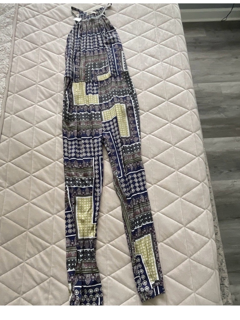 entro Navy and Olive Boho Halter Jumpsuit